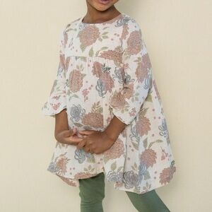 ANGEL DEAR EUC 100% Cotton Neutrals Sad Beige Floral Tunic Dress